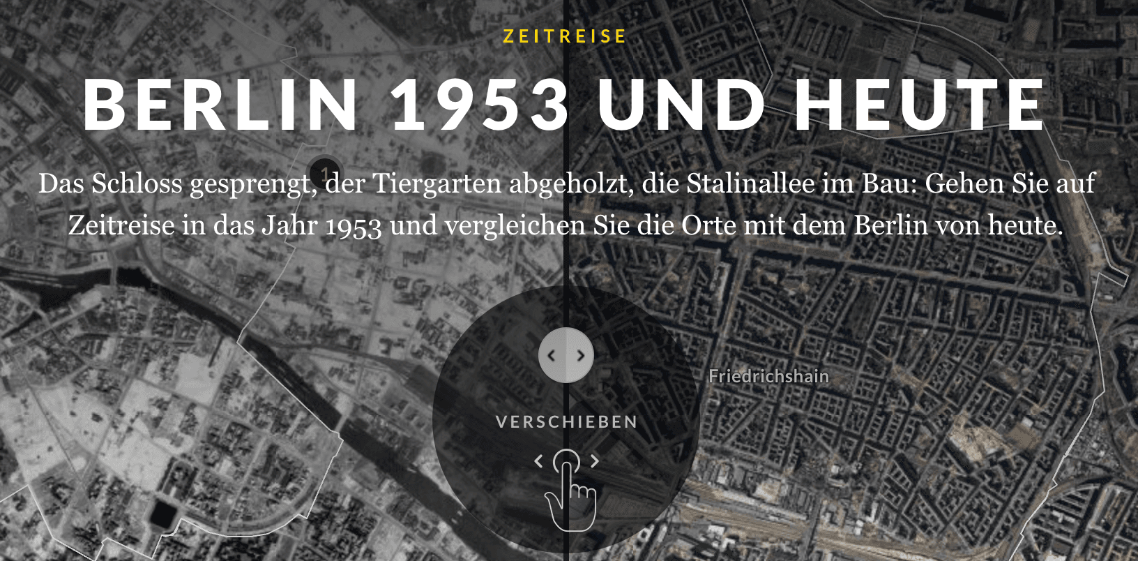 Zeitreise Berlin — interactive 1953 vs today comparison of the Seumestraße neighbourhood